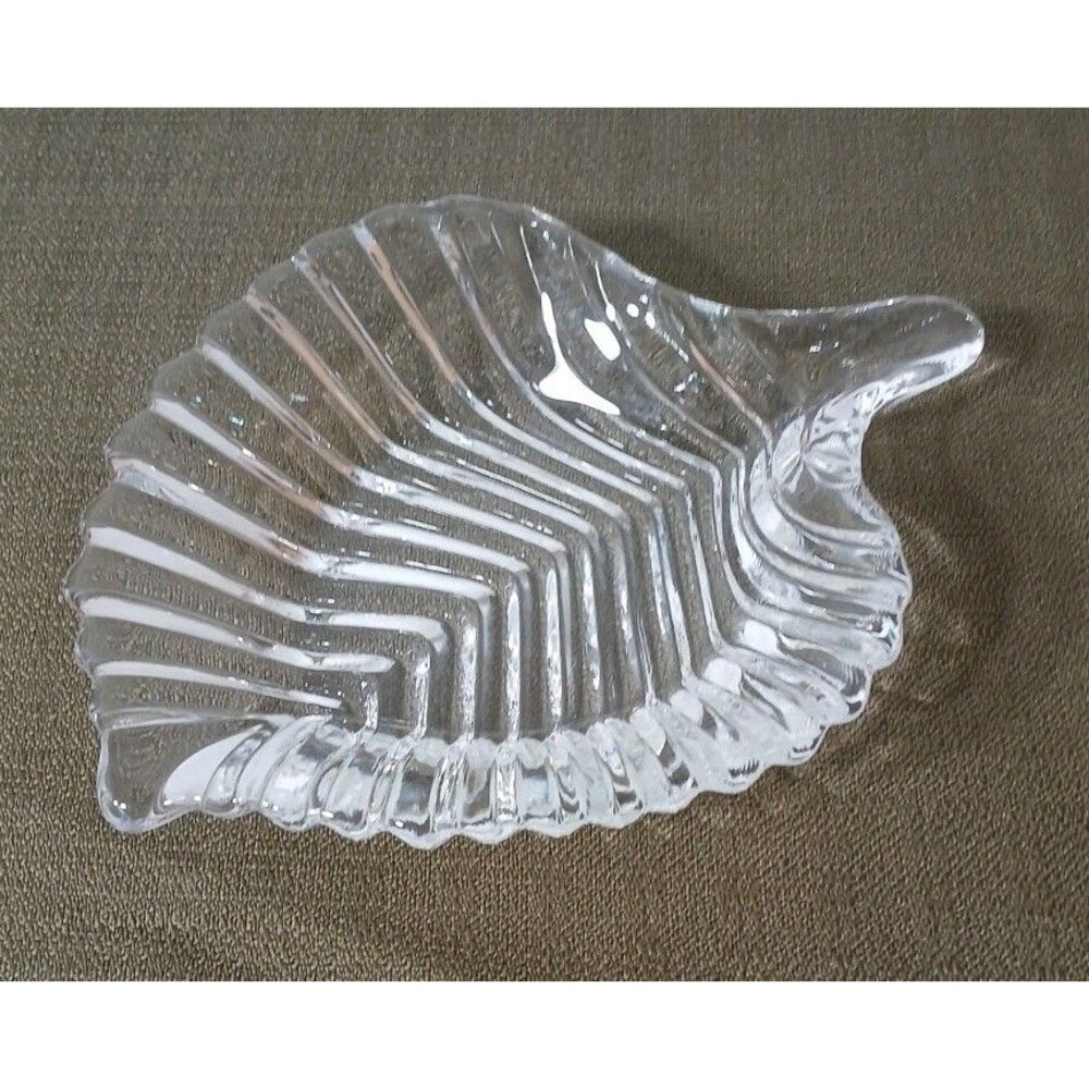 Vintage Crystal Glass Leaf Shaped Individual Trinket / Candy Dish